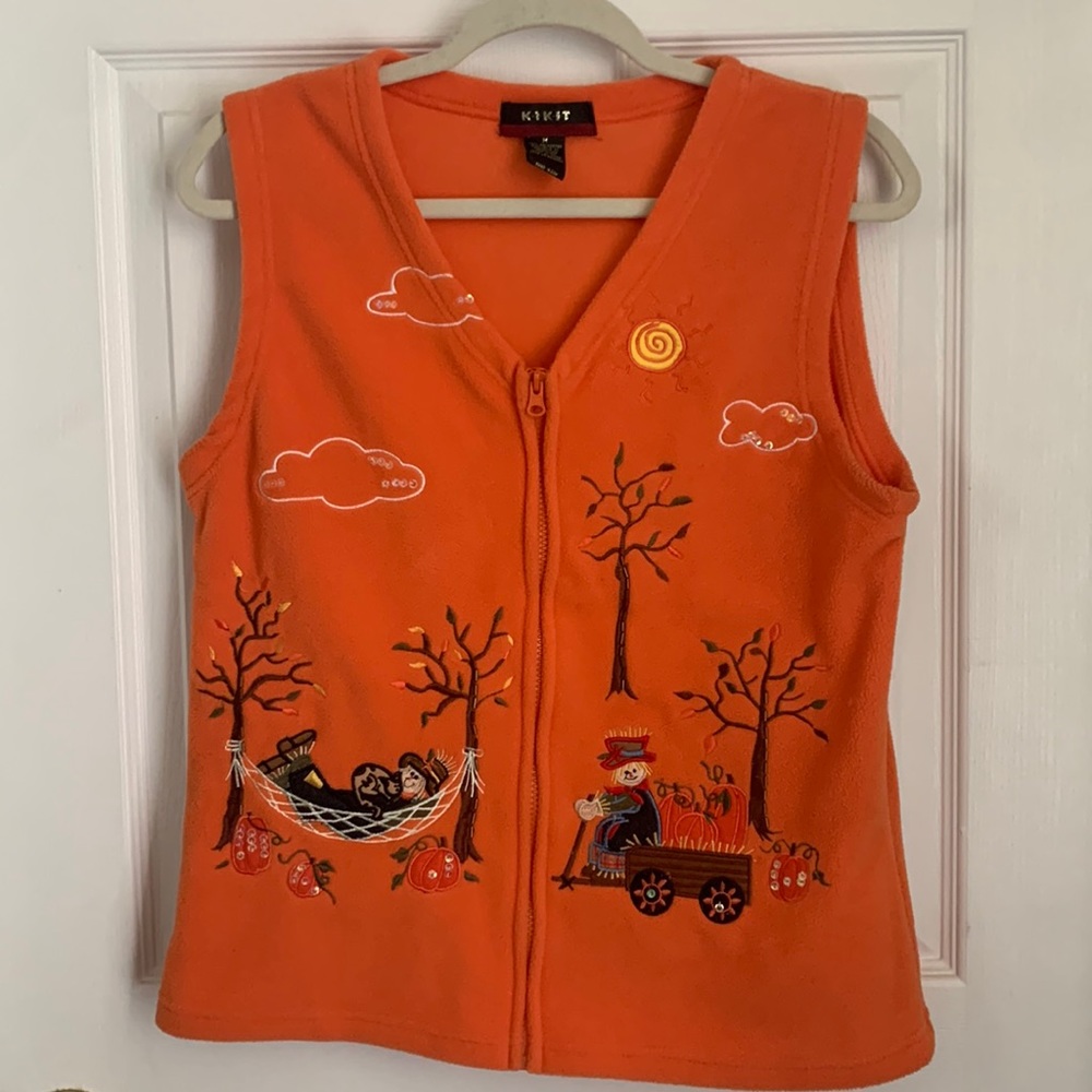 Fall Theme Orange Fleece Zipper Vest Size Medium